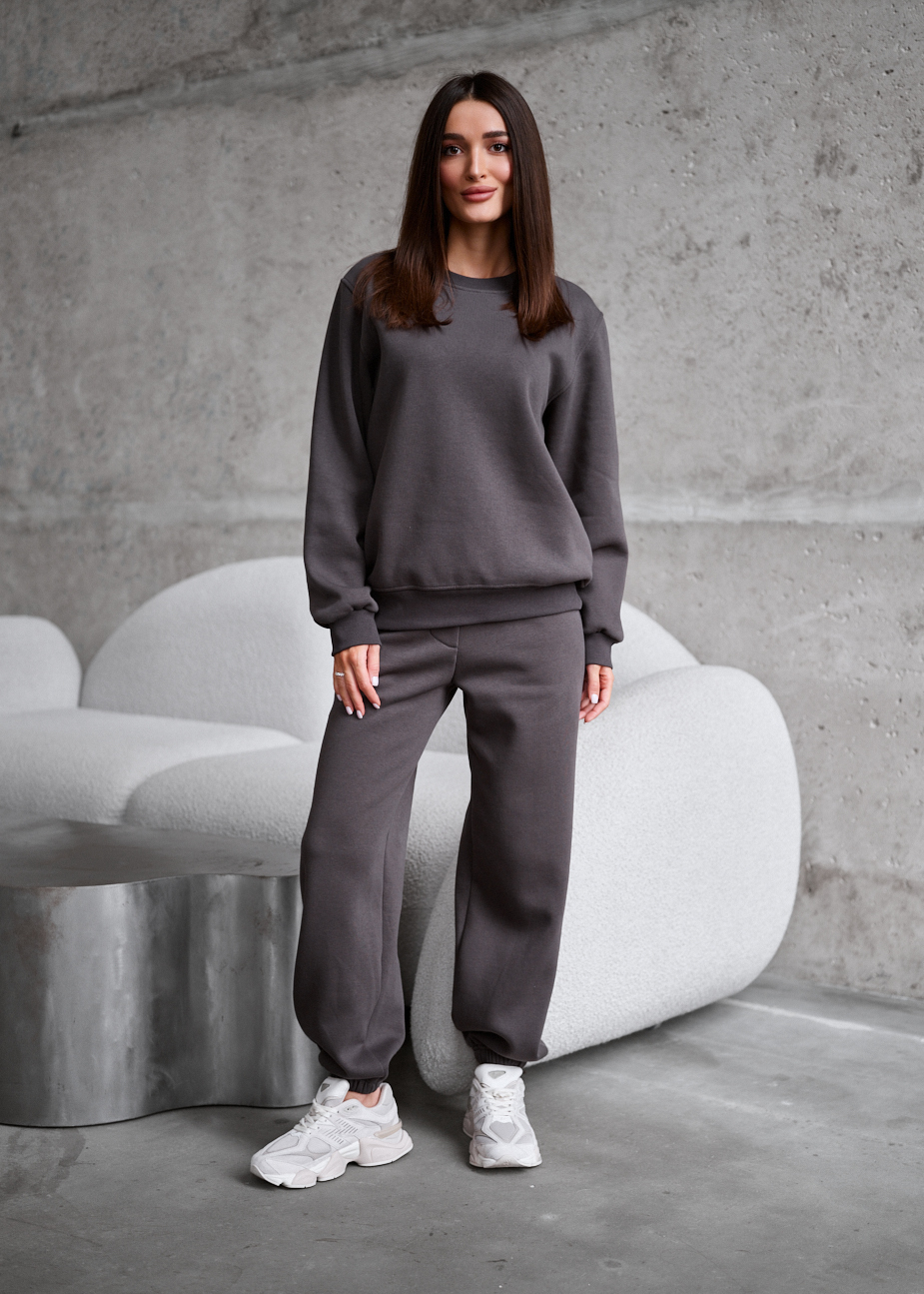 Costum de trening de damă Staff volu dark gray oversize fleece