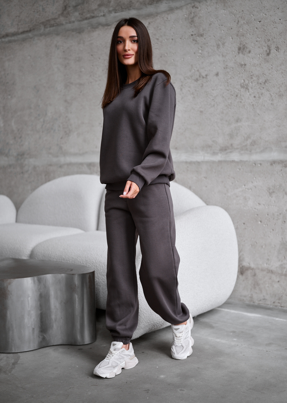 Costum de trening de damă Staff volu dark gray oversize fleece