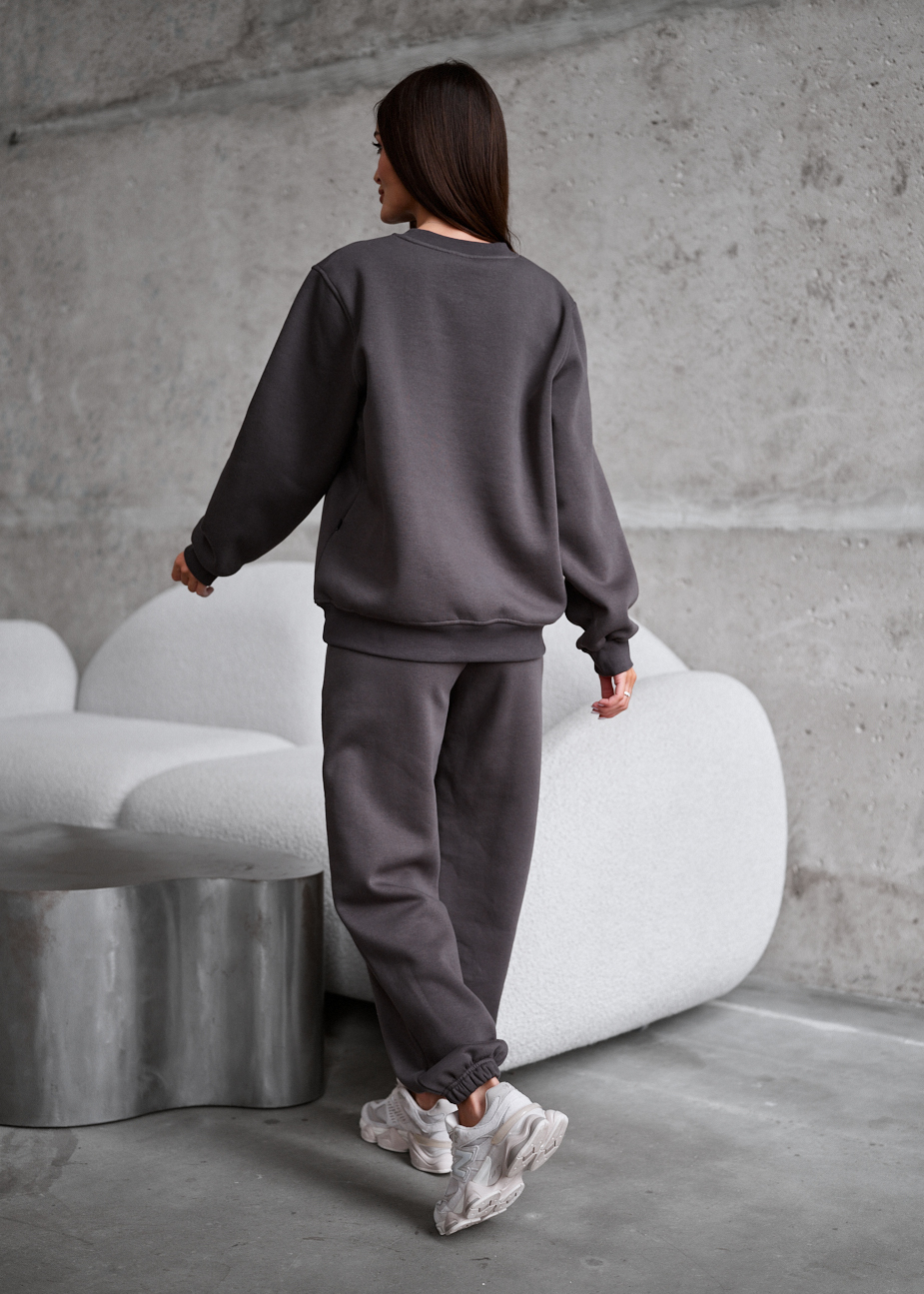 Costum de trening de damă Staff volu dark gray oversize fleece