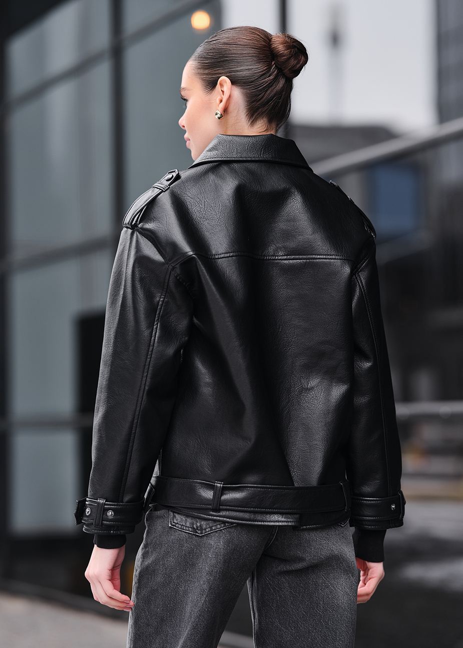 Geacă de piele de damă Staff ta black oversize