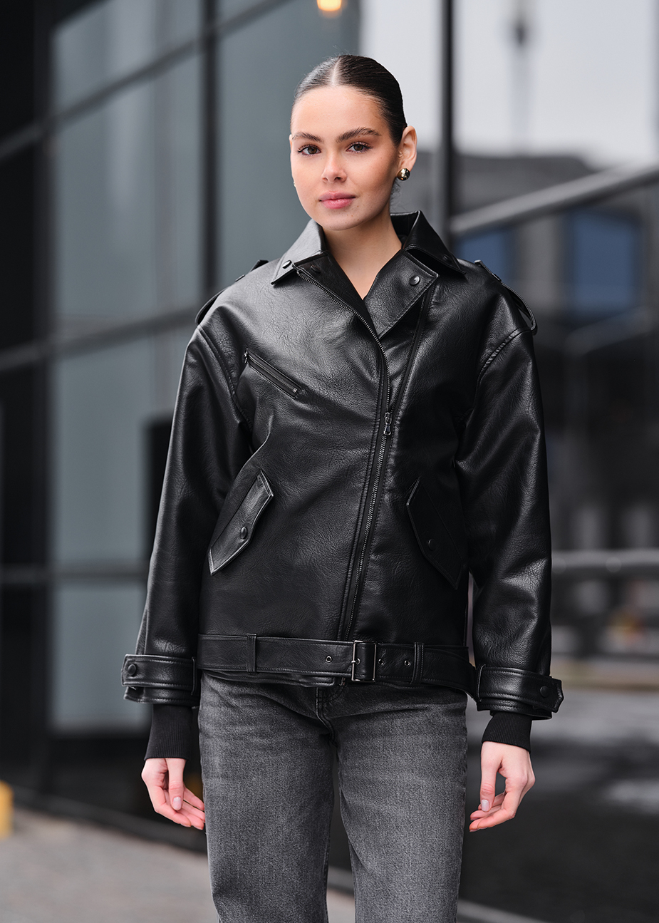 Geacă de piele de damă Staff ta black oversize