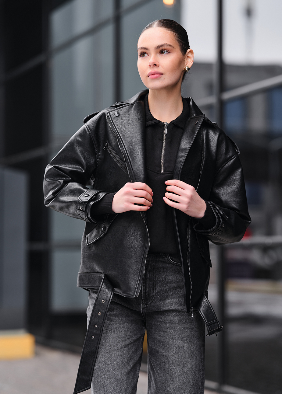 Geacă de piele de damă Staff ta black oversize