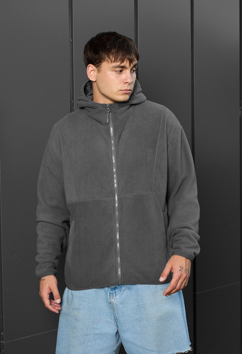 Hanorac Staff gray zip fleece oversize