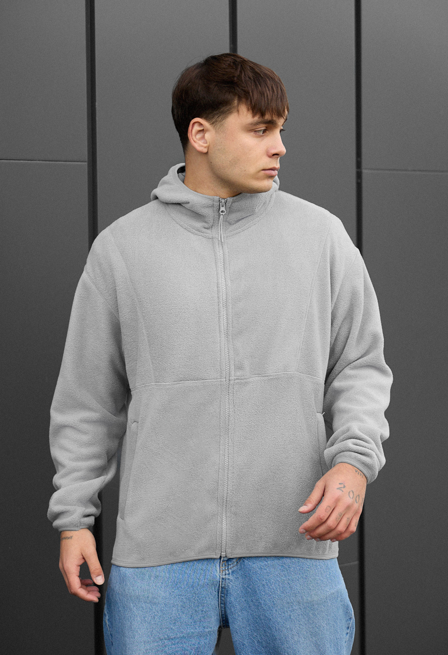 Hanorac Staff light gray zip fleece oversize