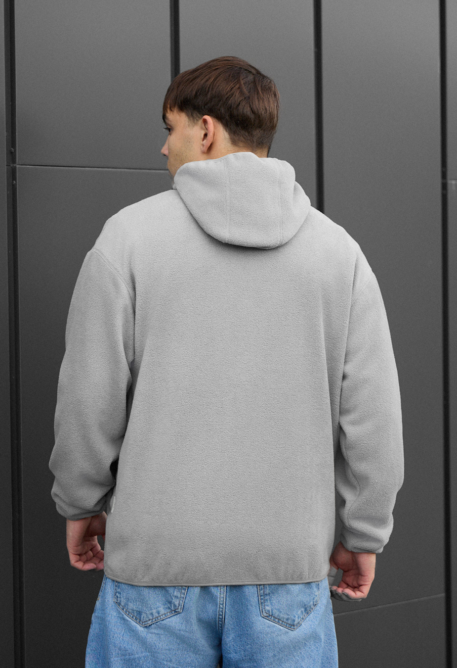 Hanorac Staff light gray zip fleece oversize