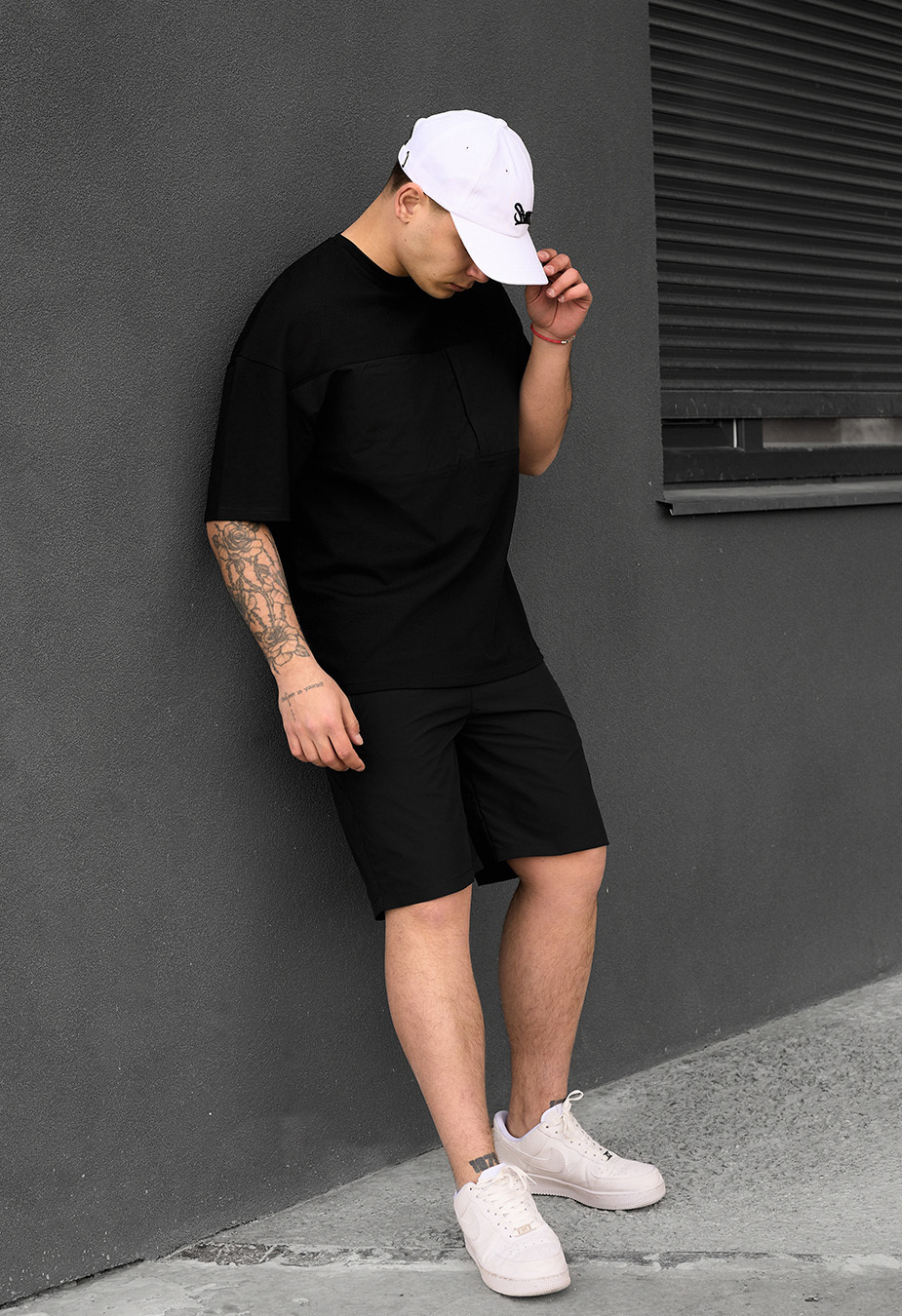 Set de vară tricou + pantaloni scurți Staff patt black oversize