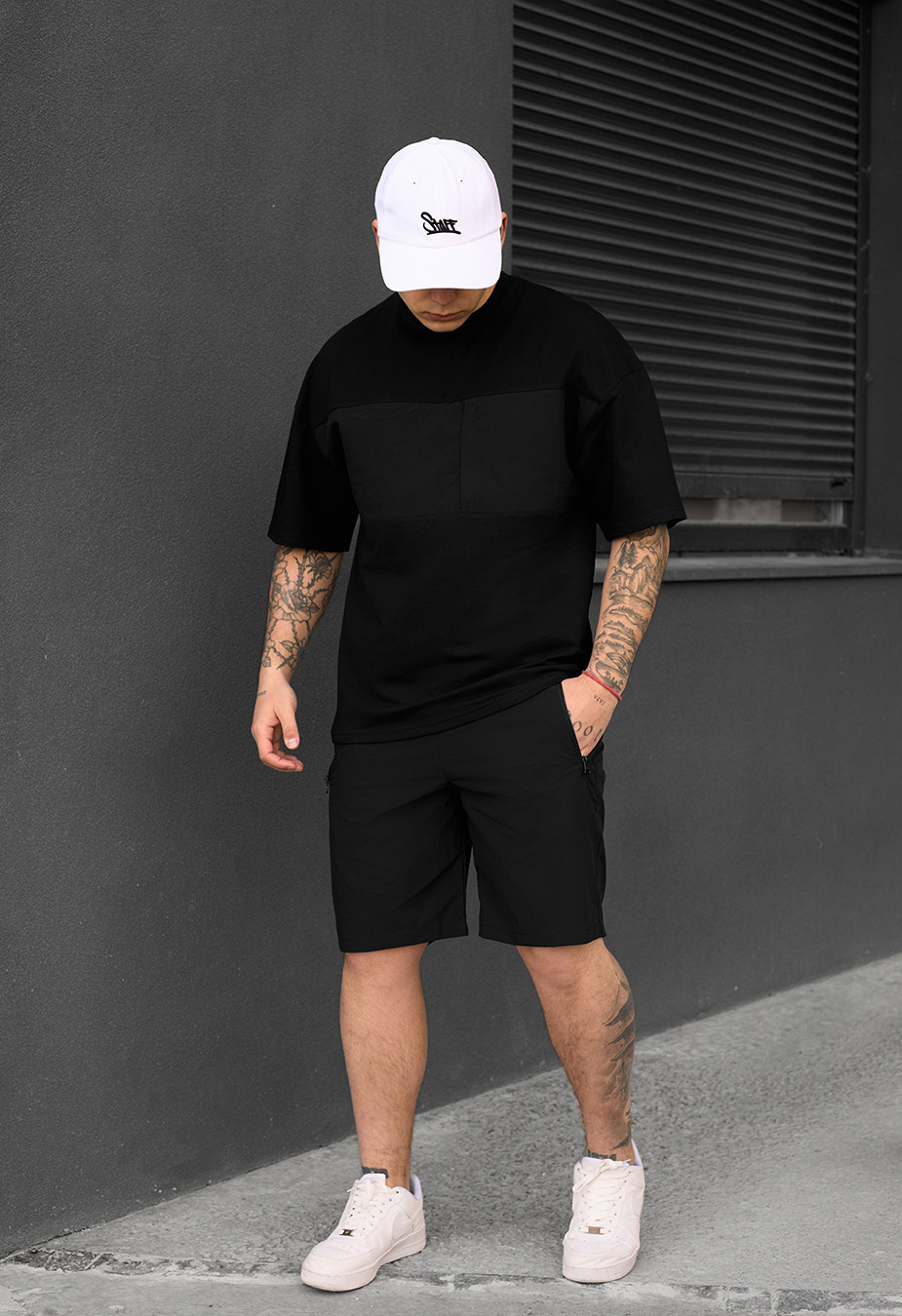 Set de vară tricou + pantaloni scurți Staff patt black oversize