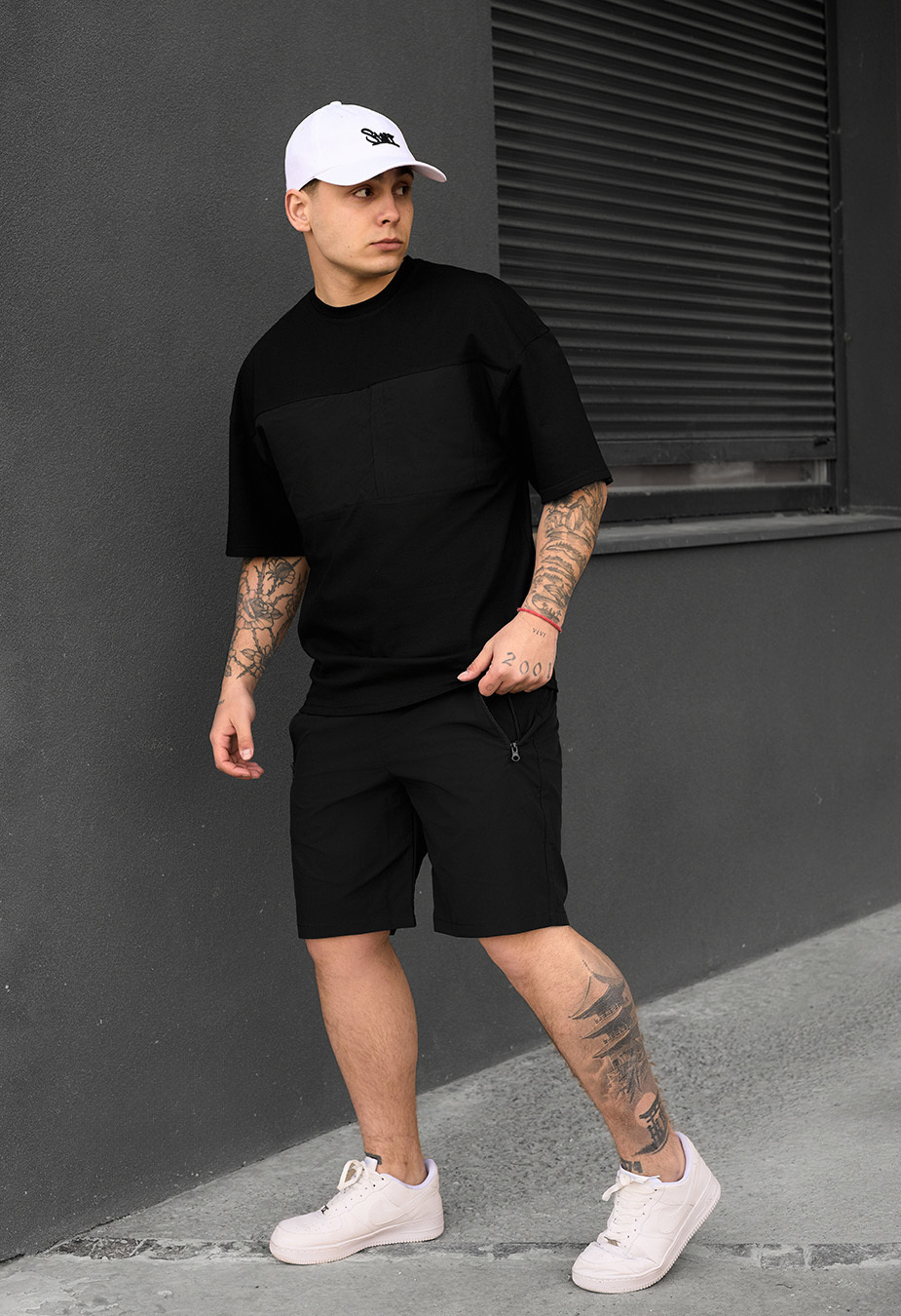 Set de vară tricou + pantaloni scurți Staff patt black oversize