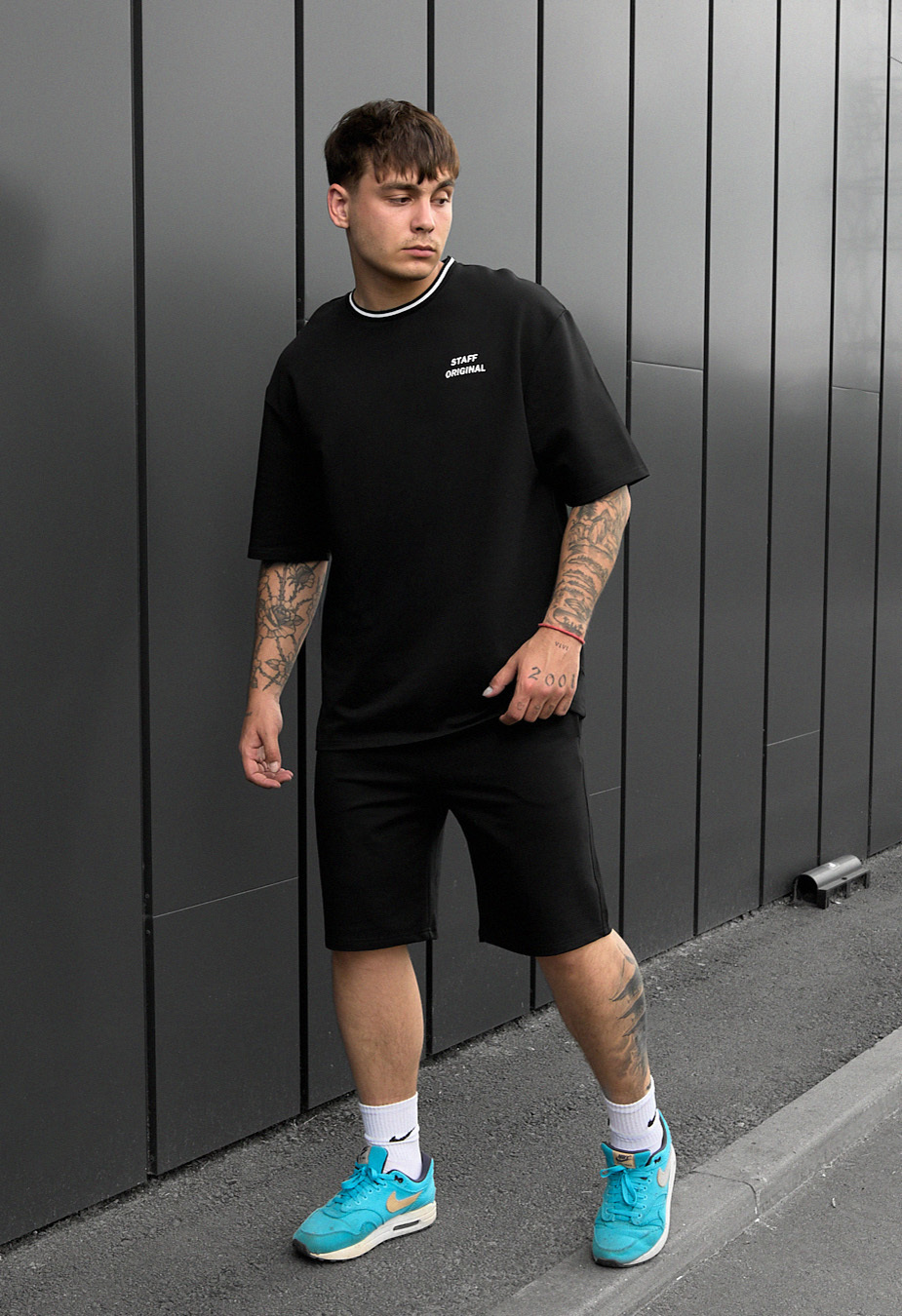 Set de vară tricou + pantaloni scurți Staff de black oversize