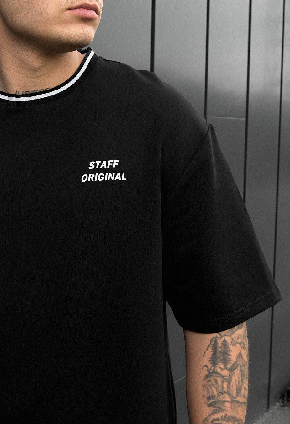 Set de vară tricou + pantaloni scurți Staff de black oversize