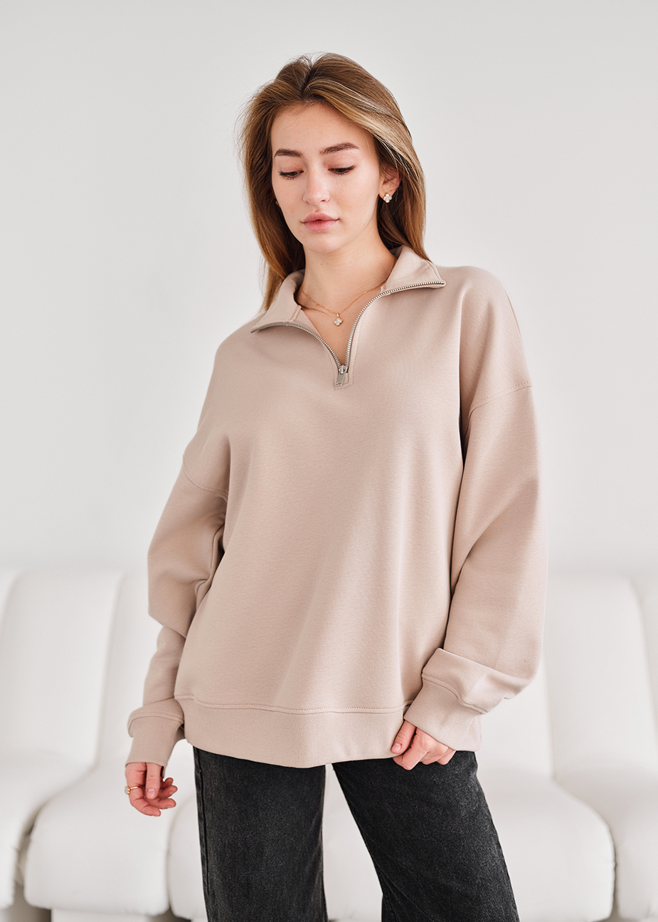 Bluză cu fermoar Staff le beige oversize