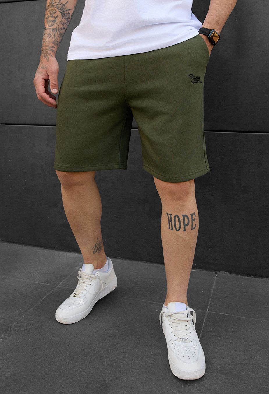 Pantaloni scurți tricotați Staff dje khaki logo