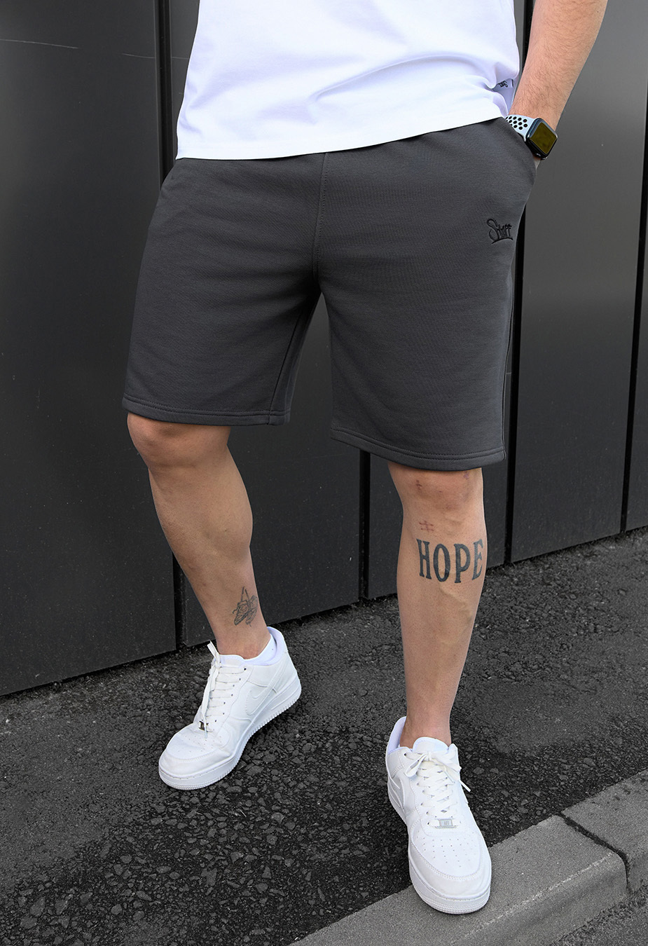 Pantaloni scurți tricotați Staff dje dark gray logo