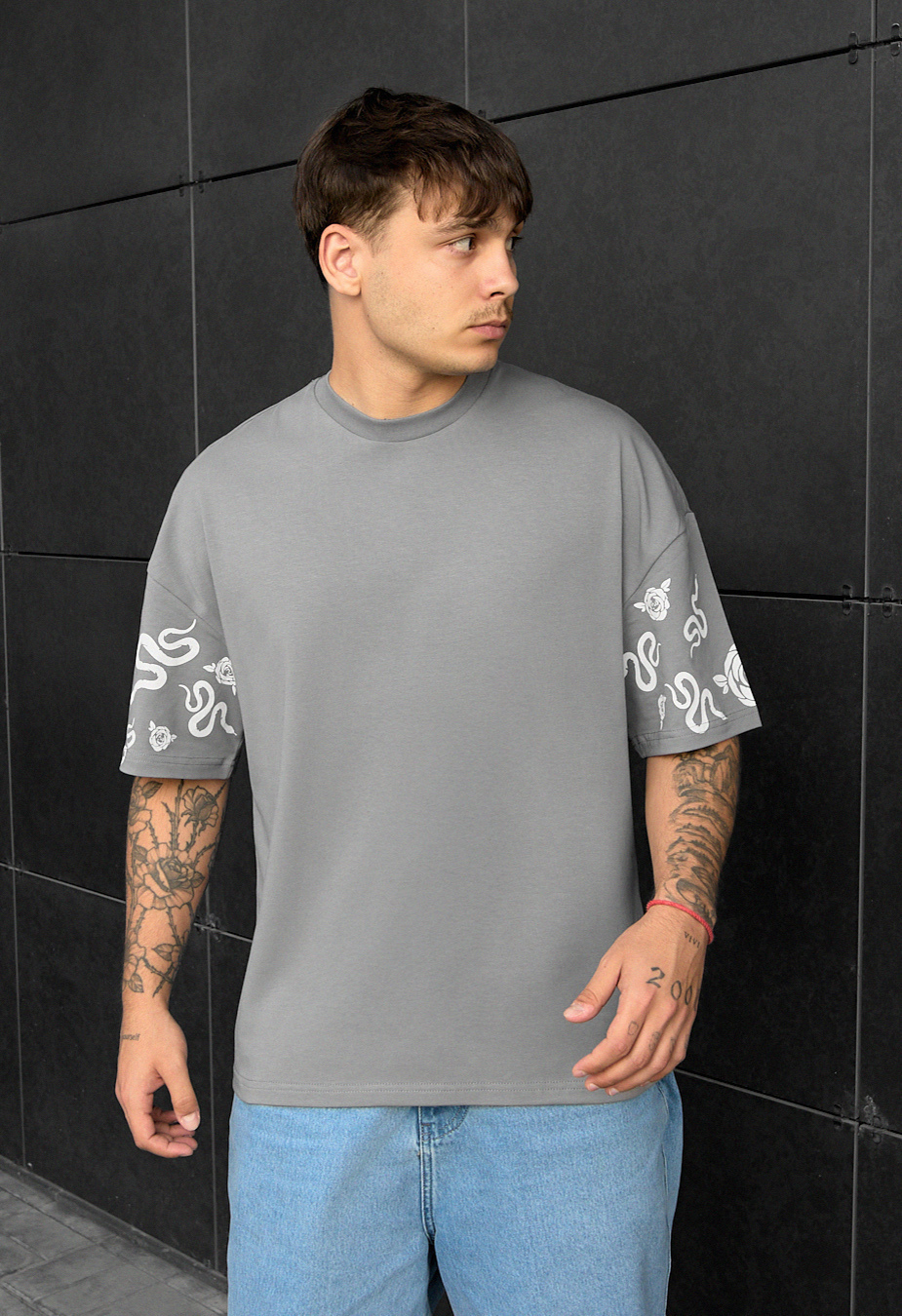 Tricou Staff snake & flower oversize