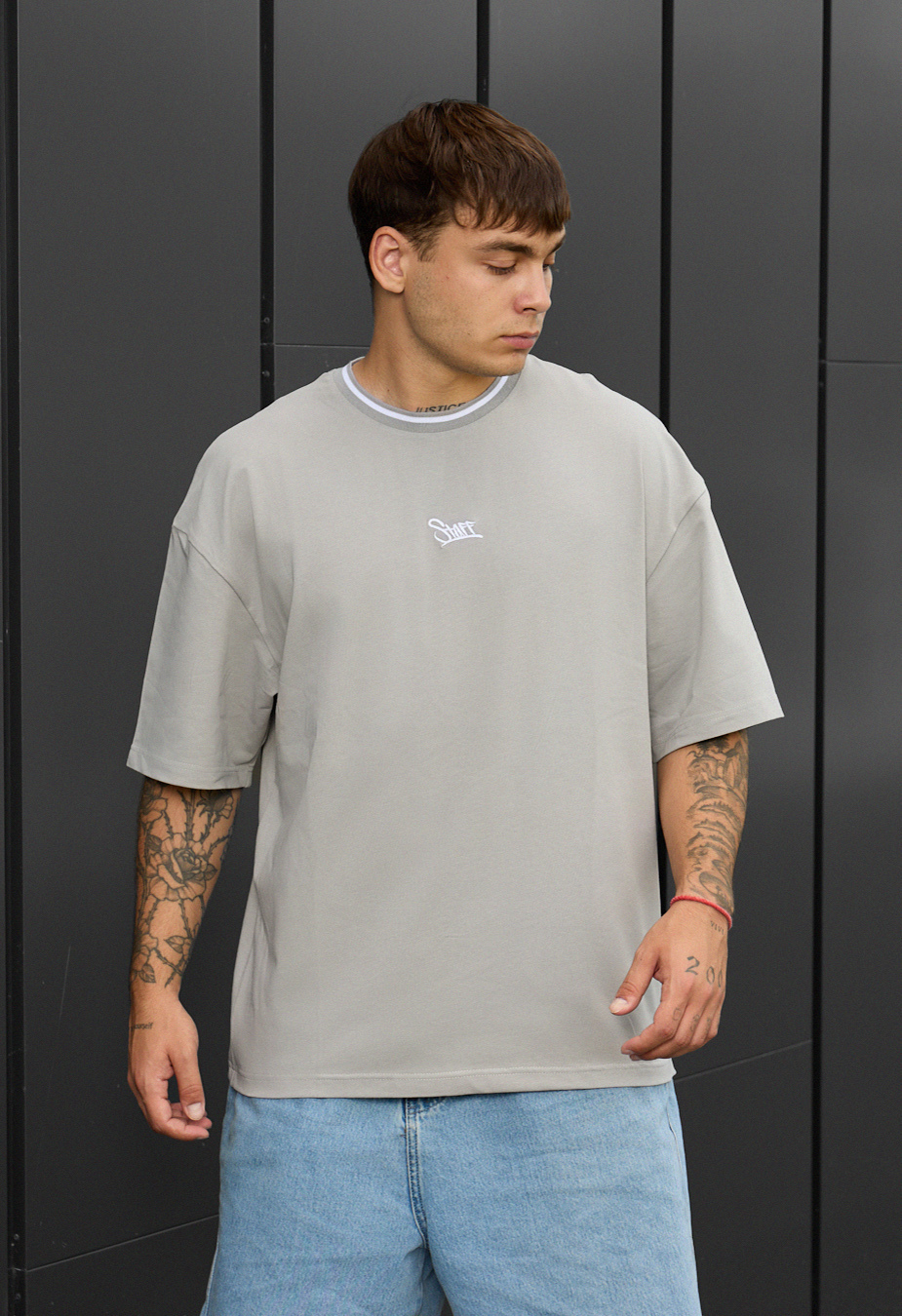 Tricou Staff gray logo oversize