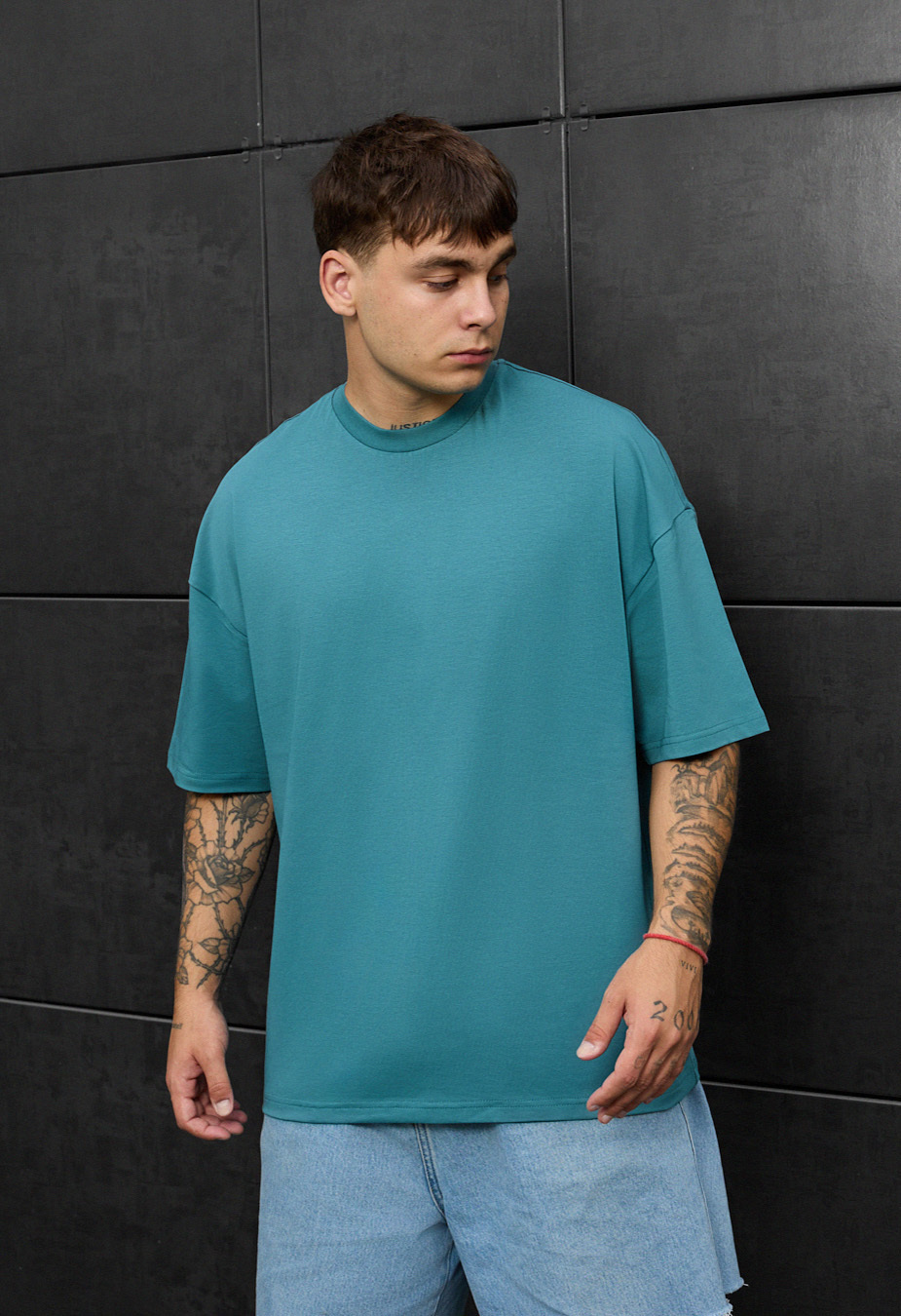 Tricou Staff turquoise oversize