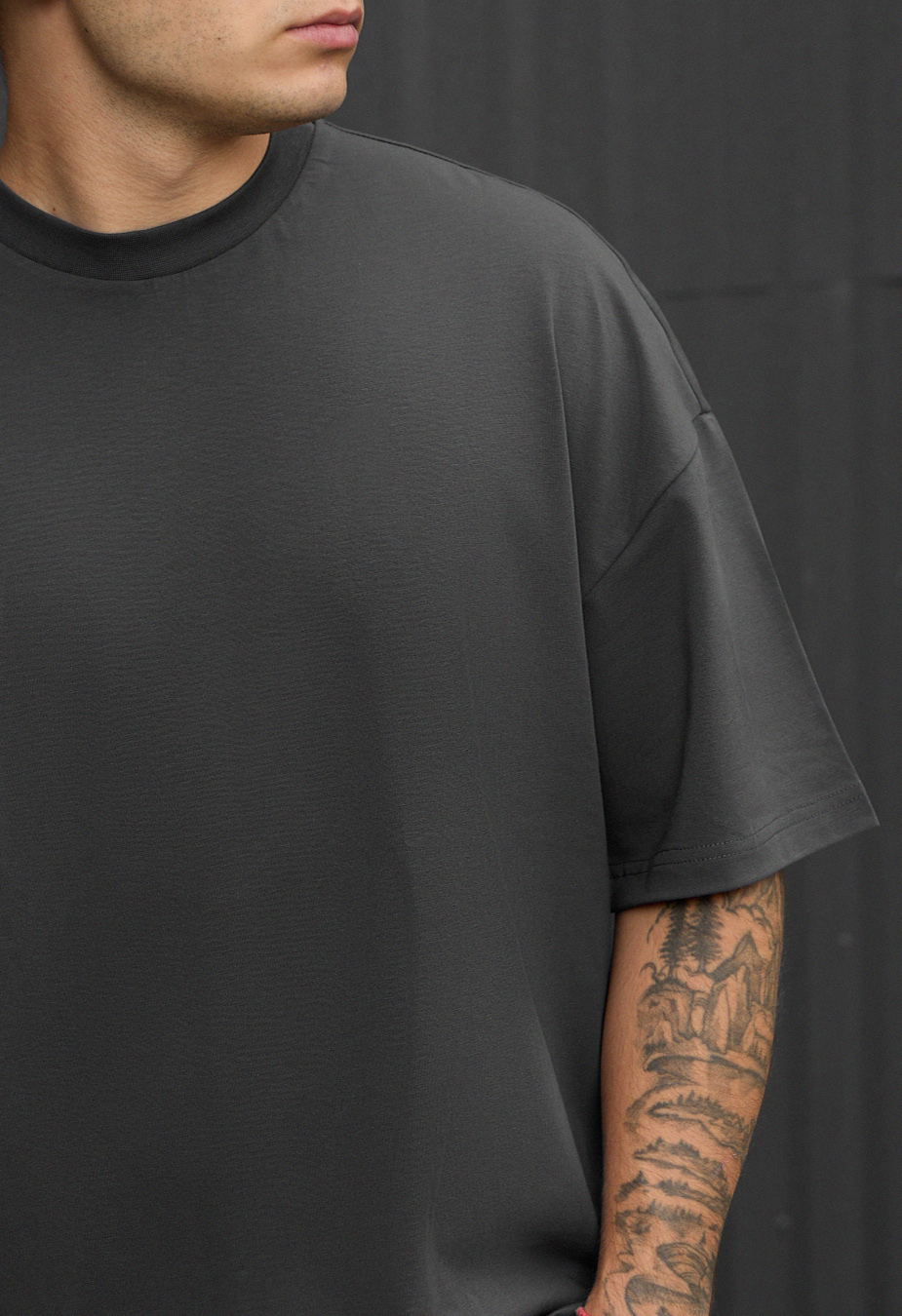 Tricou Staff dark gray oversize