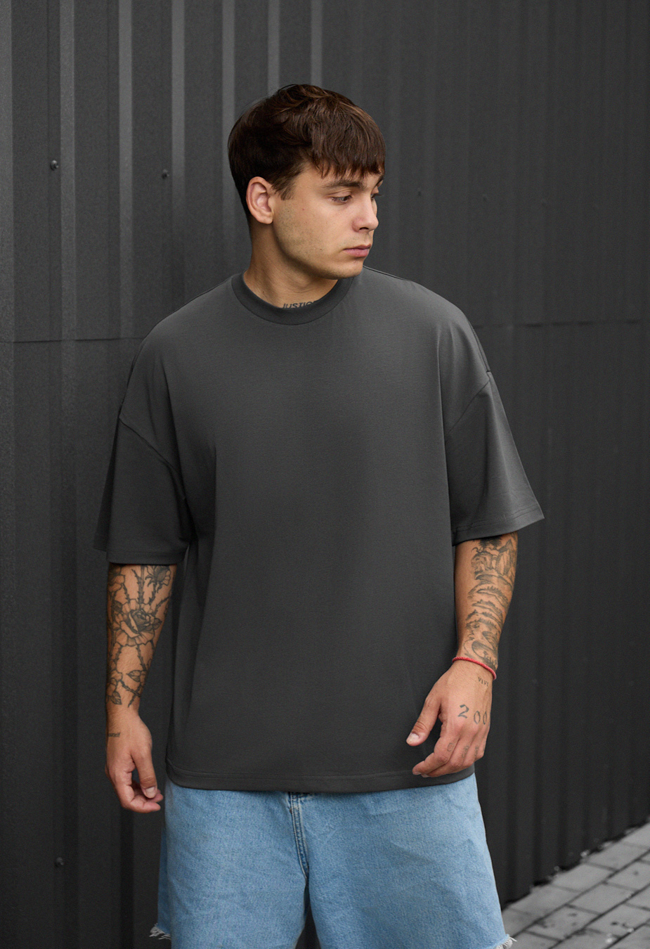 Tricou Staff dark gray oversize