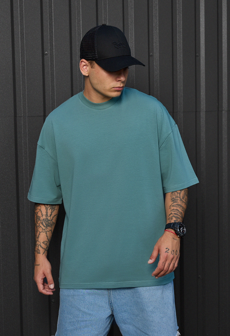 Tricou Staff dark turquoise oversize