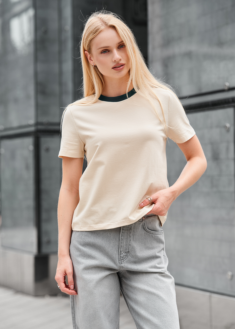 Tricou de damă Staff in milk & green