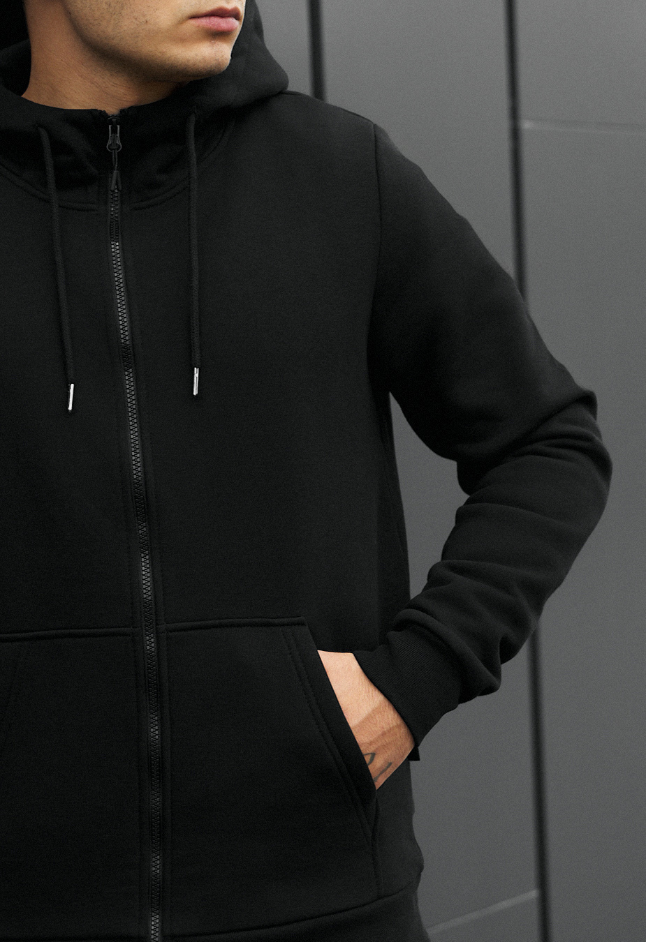Hanorac Staff zip basic black fleece