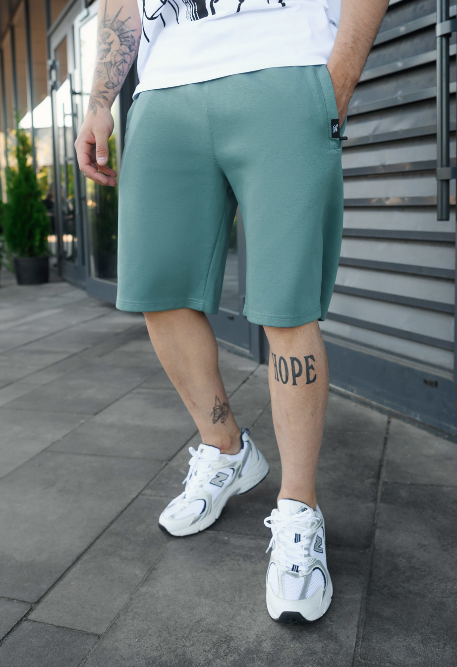 Pantaloni scurți tricotați Staff wh turquoise