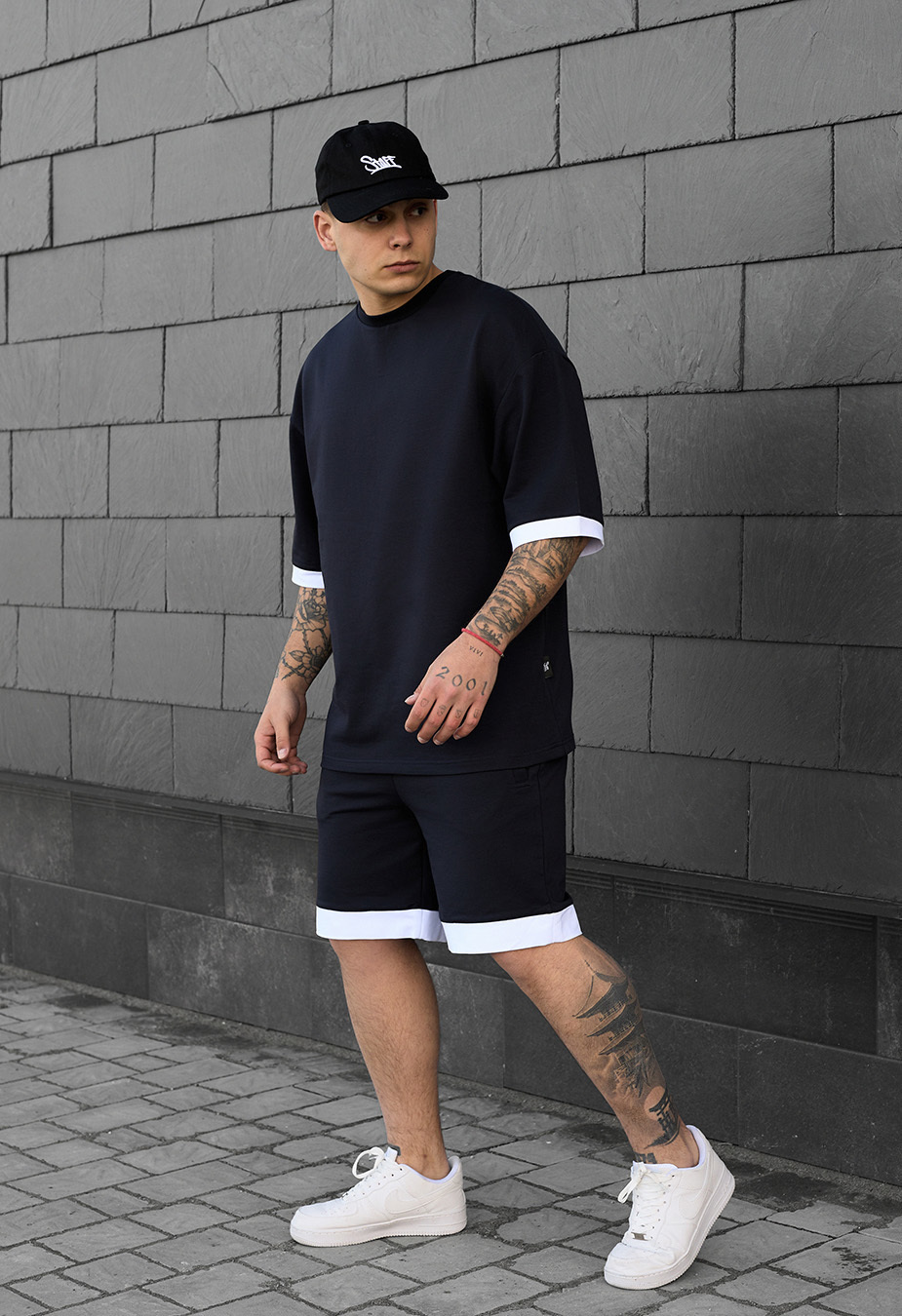 Set de vară tricou + pantaloni scurți Staff do navy oversize