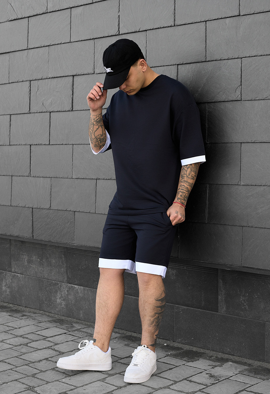 Set de vară tricou + pantaloni scurți Staff do navy oversize