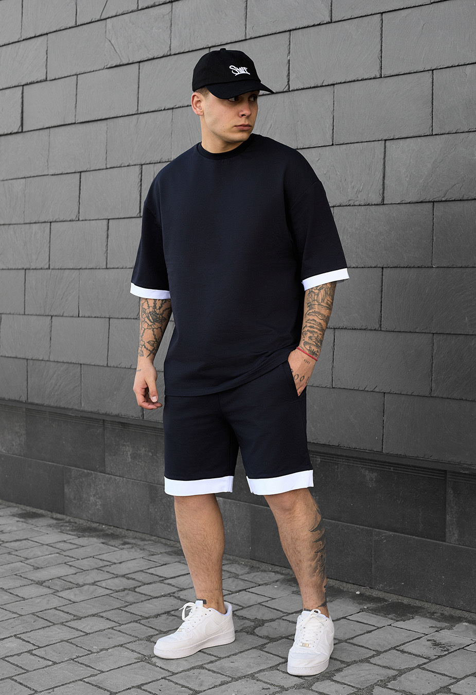 Set de vară tricou + pantaloni scurți Staff do navy oversize