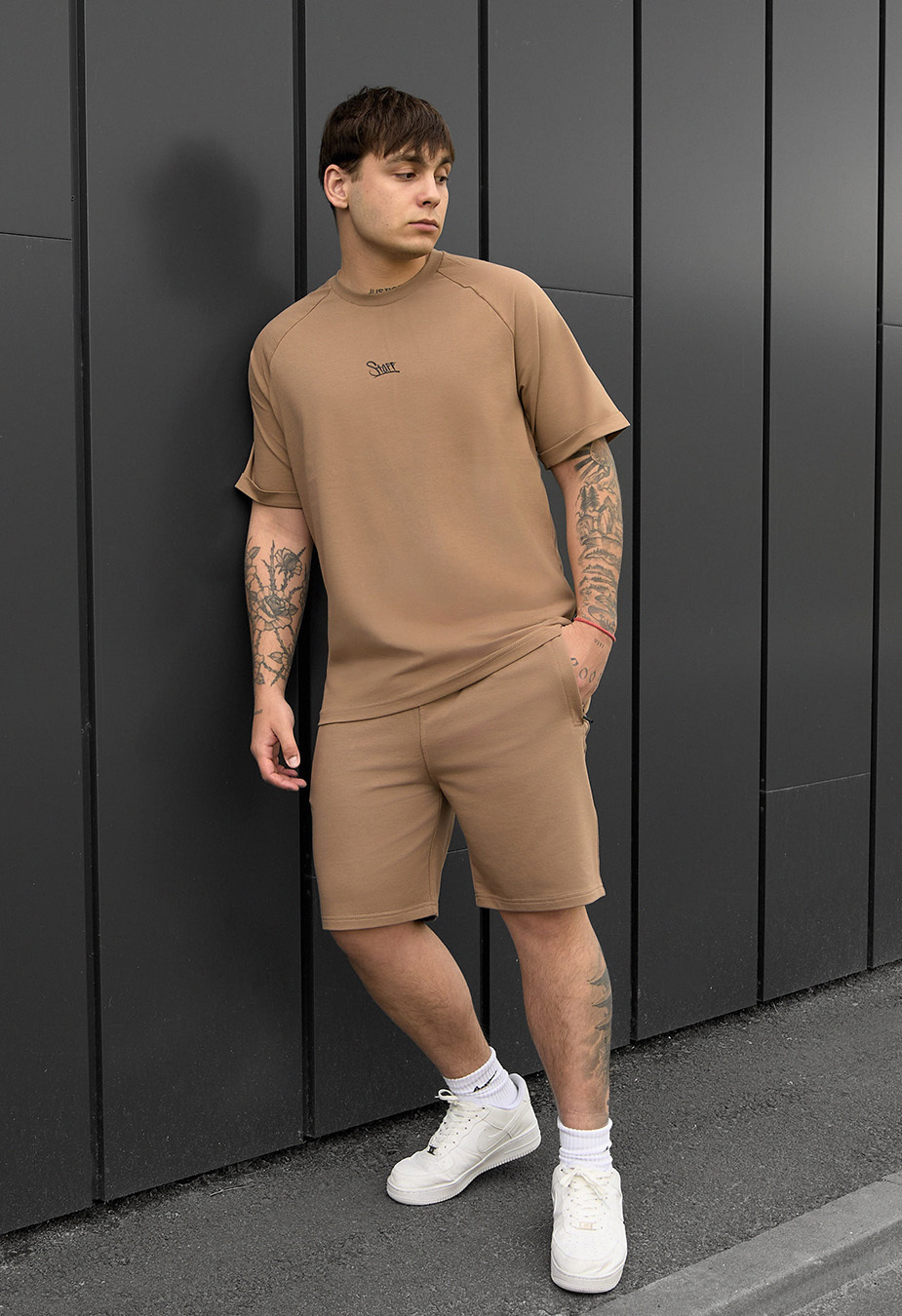 Set de vară tricou + pantaloni scurți Staff mb brown