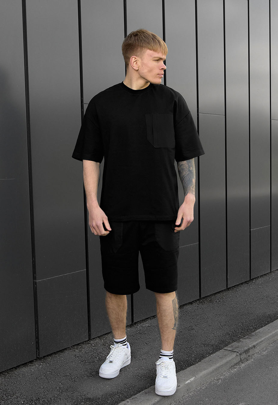 Set de vară tricou + pantaloni scurți Staff kas black oversize