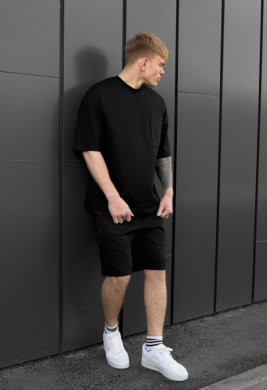 Set de vară tricou + pantaloni scurți Staff kas black oversize