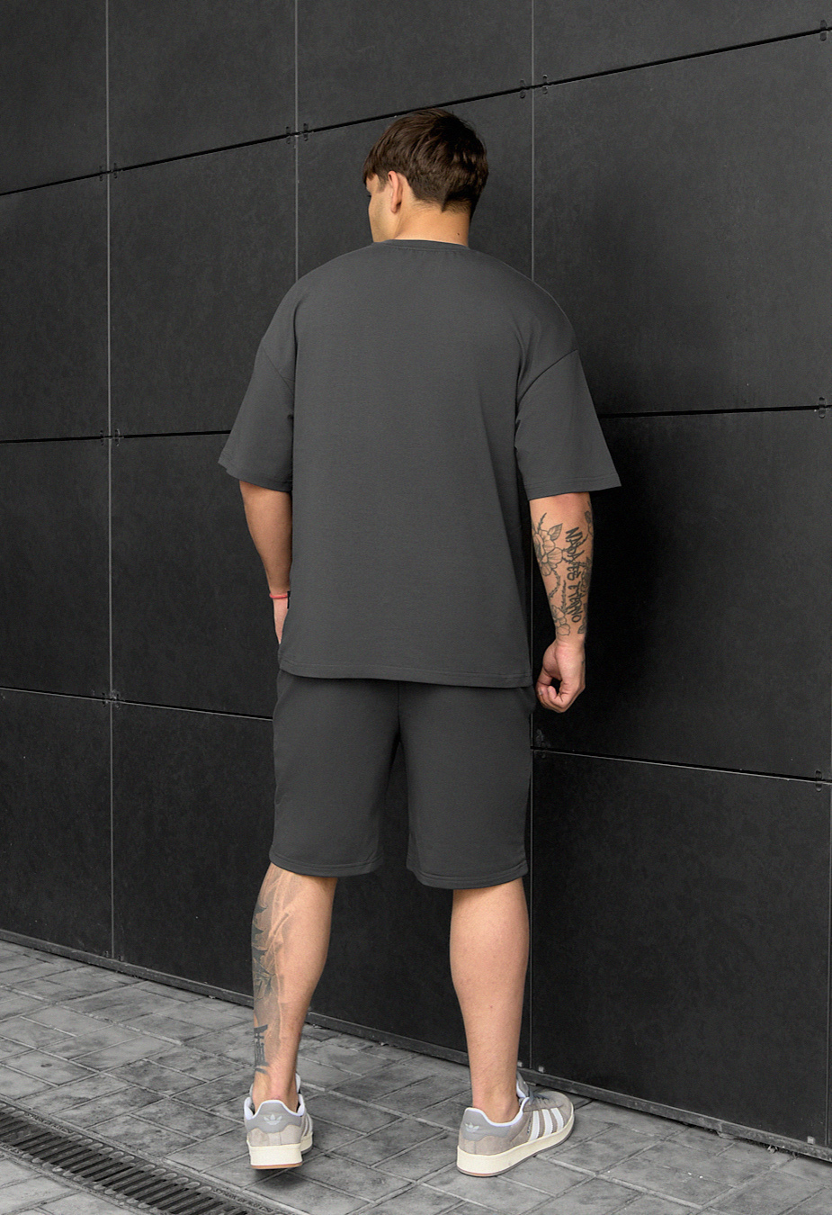 Set de vară tricou + pantaloni scurți Staff kas dark gray oversize