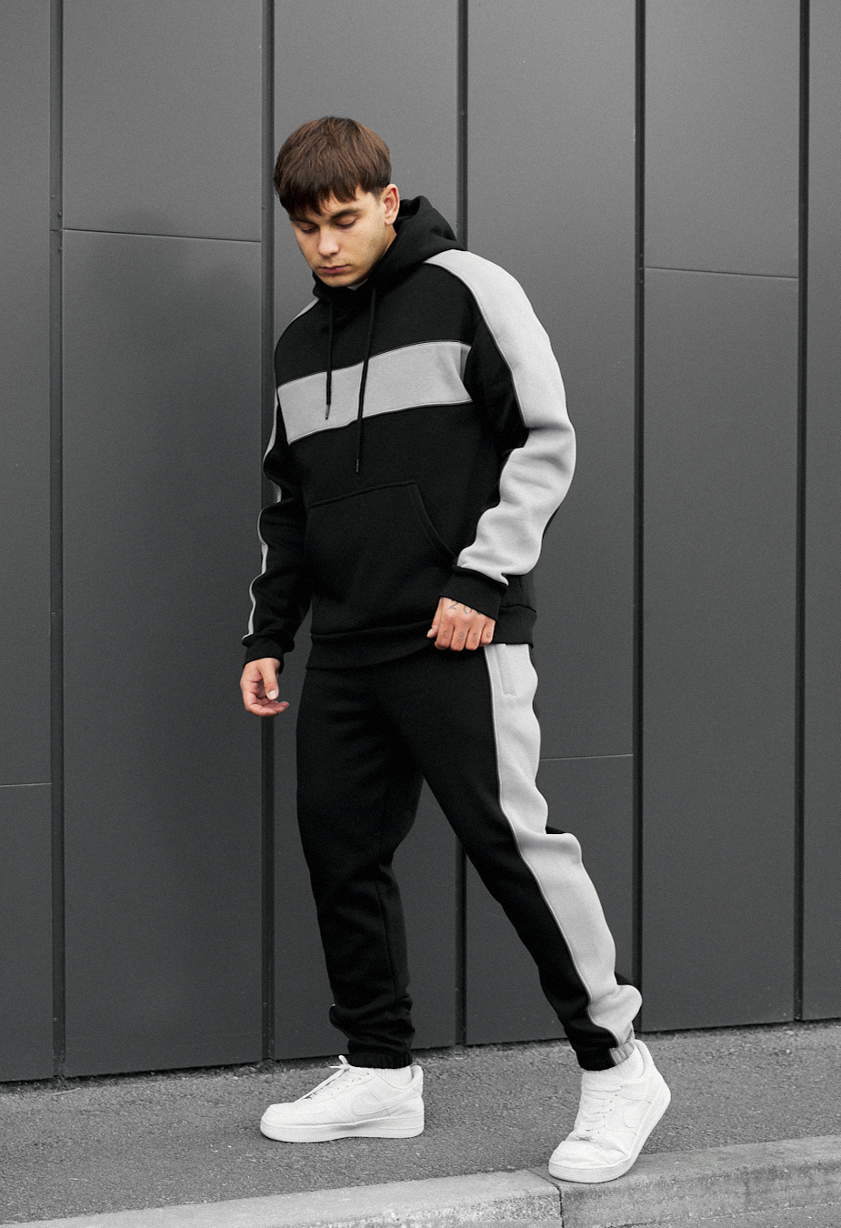 Costum de trening Staff rik black & gray oversize fleece