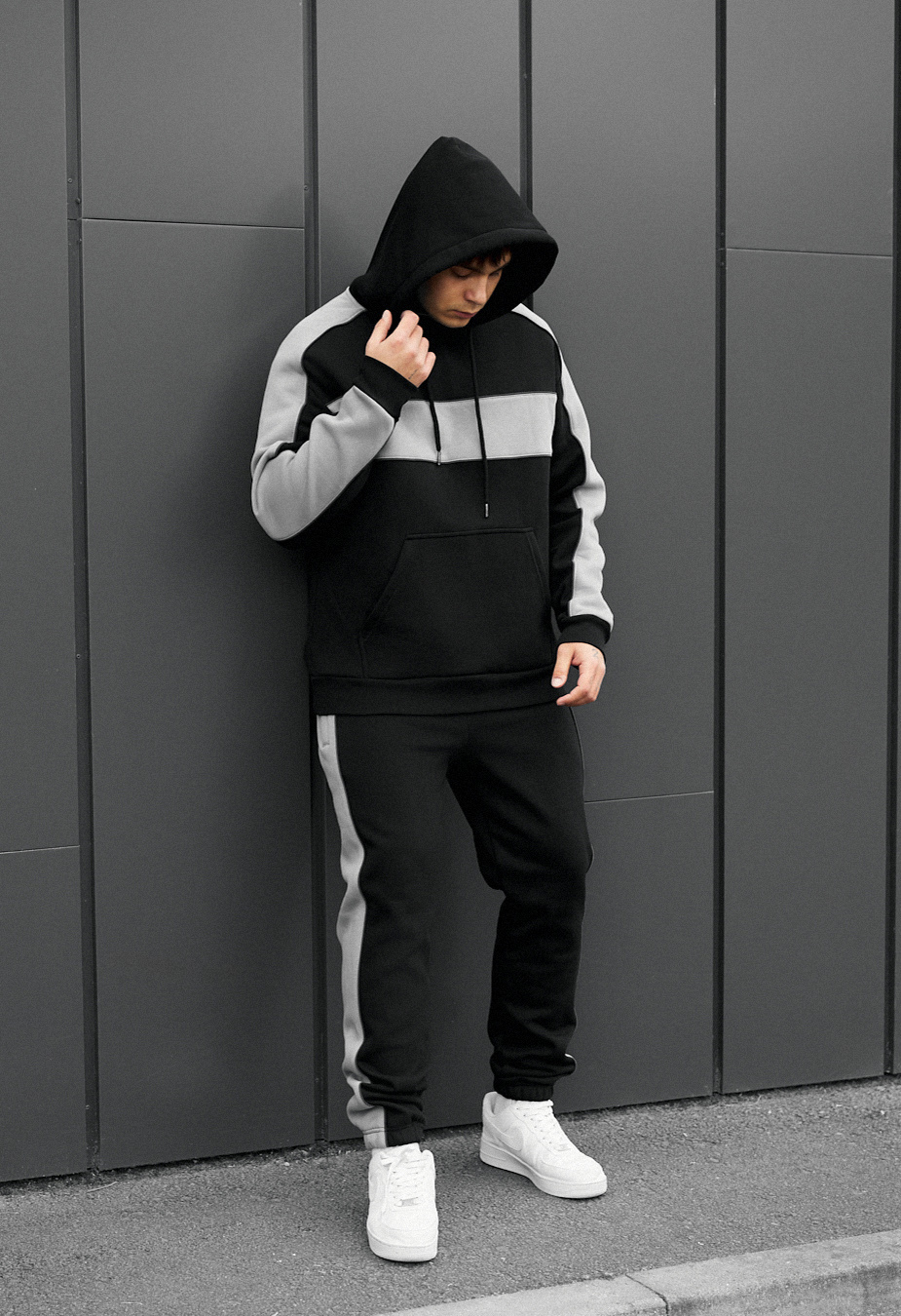 Costum de trening Staff rik black & gray oversize fleece
