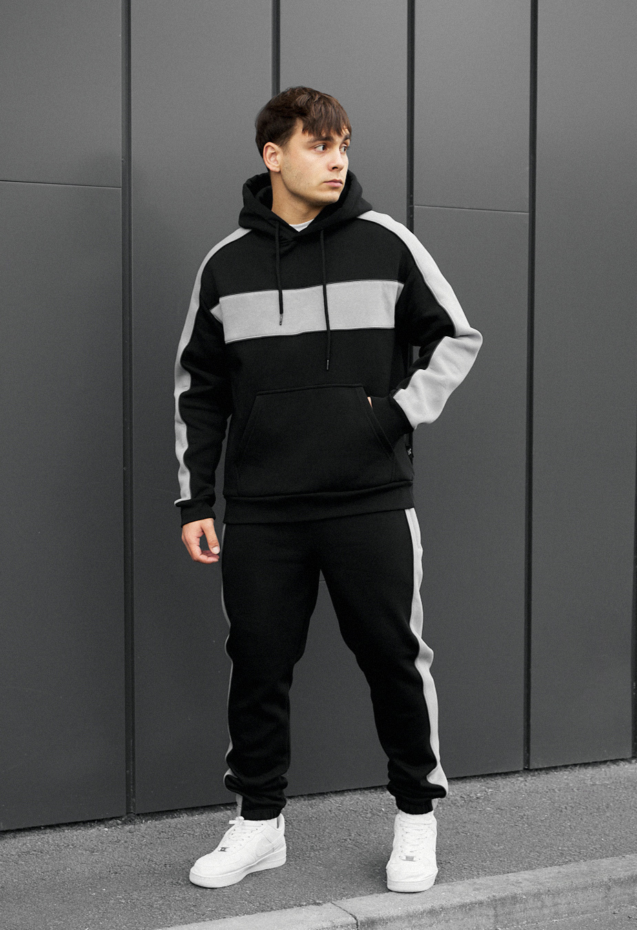 Costum de trening Staff rik black & gray oversize fleece