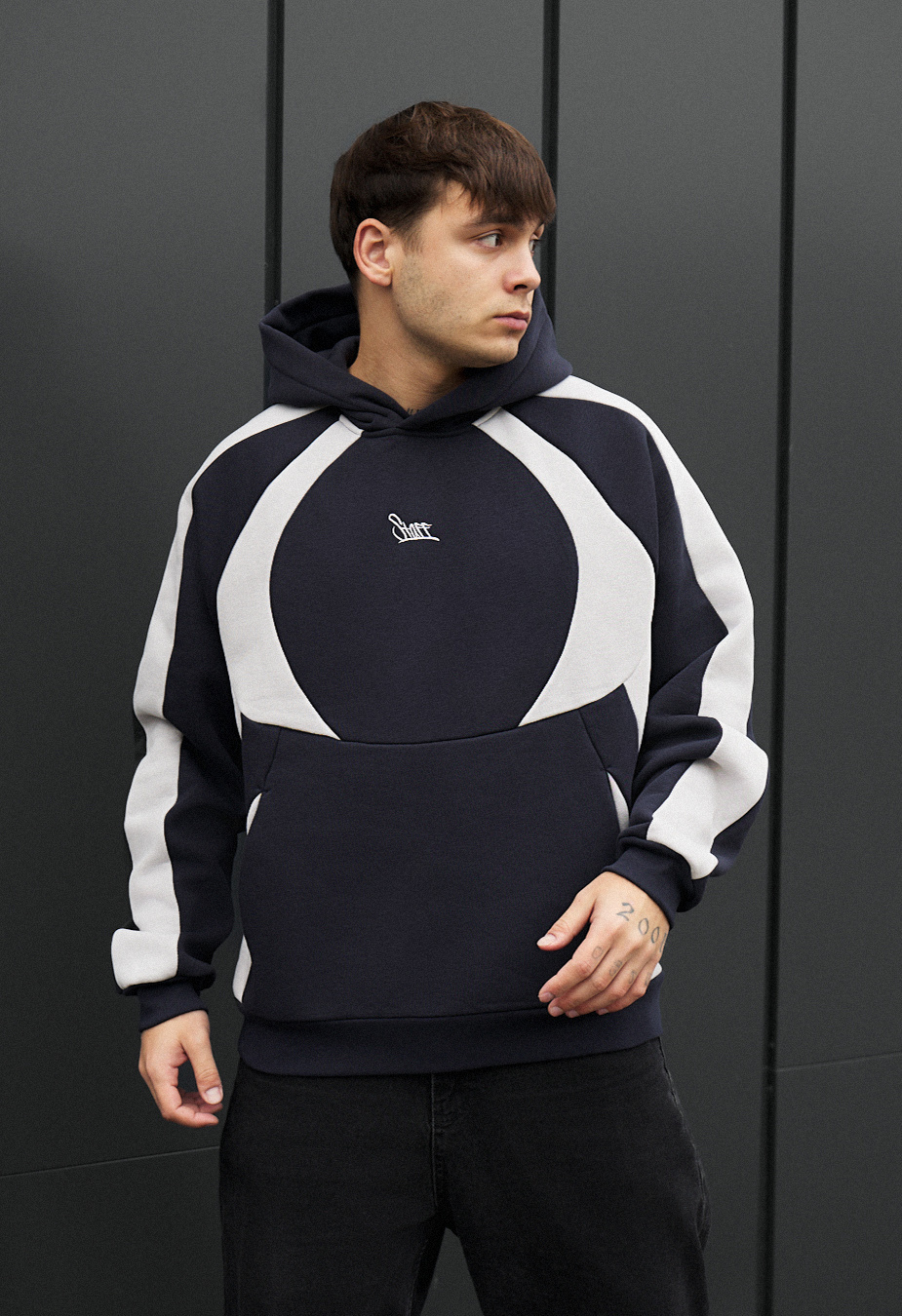 Hanorac Staff navy & light gray logo oversize fleece
