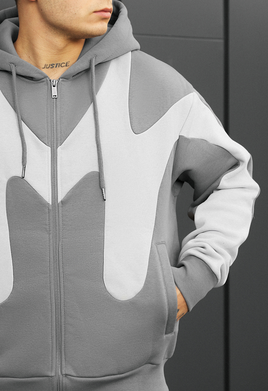 Hanorac Staff fa gray & light gray zip oversize fleece