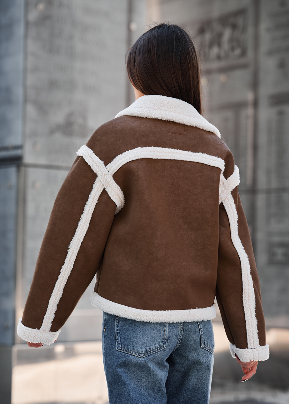 Haină din piele de oaie de damă Staff tu brown