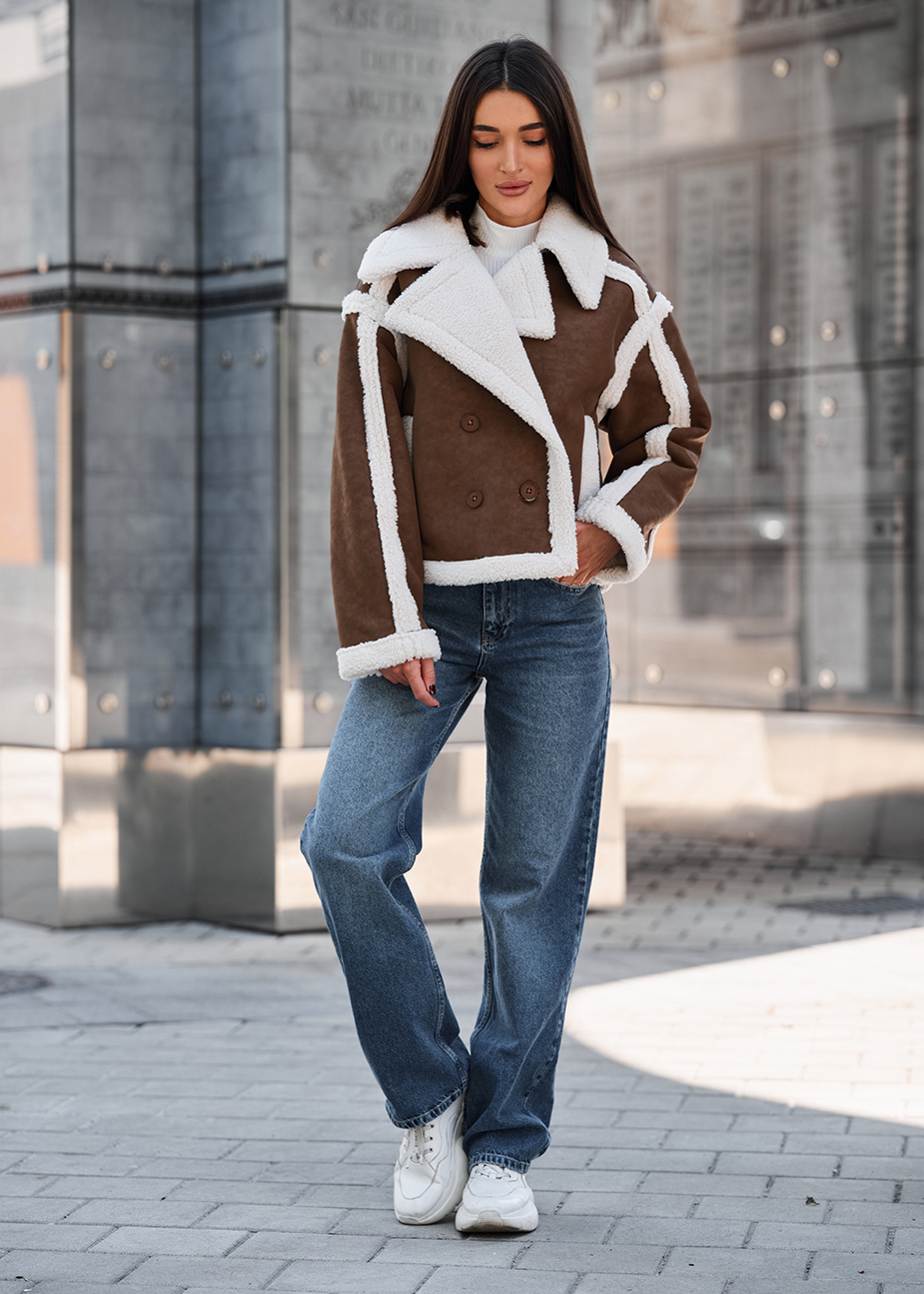 Haină din piele de oaie de damă Staff tu brown