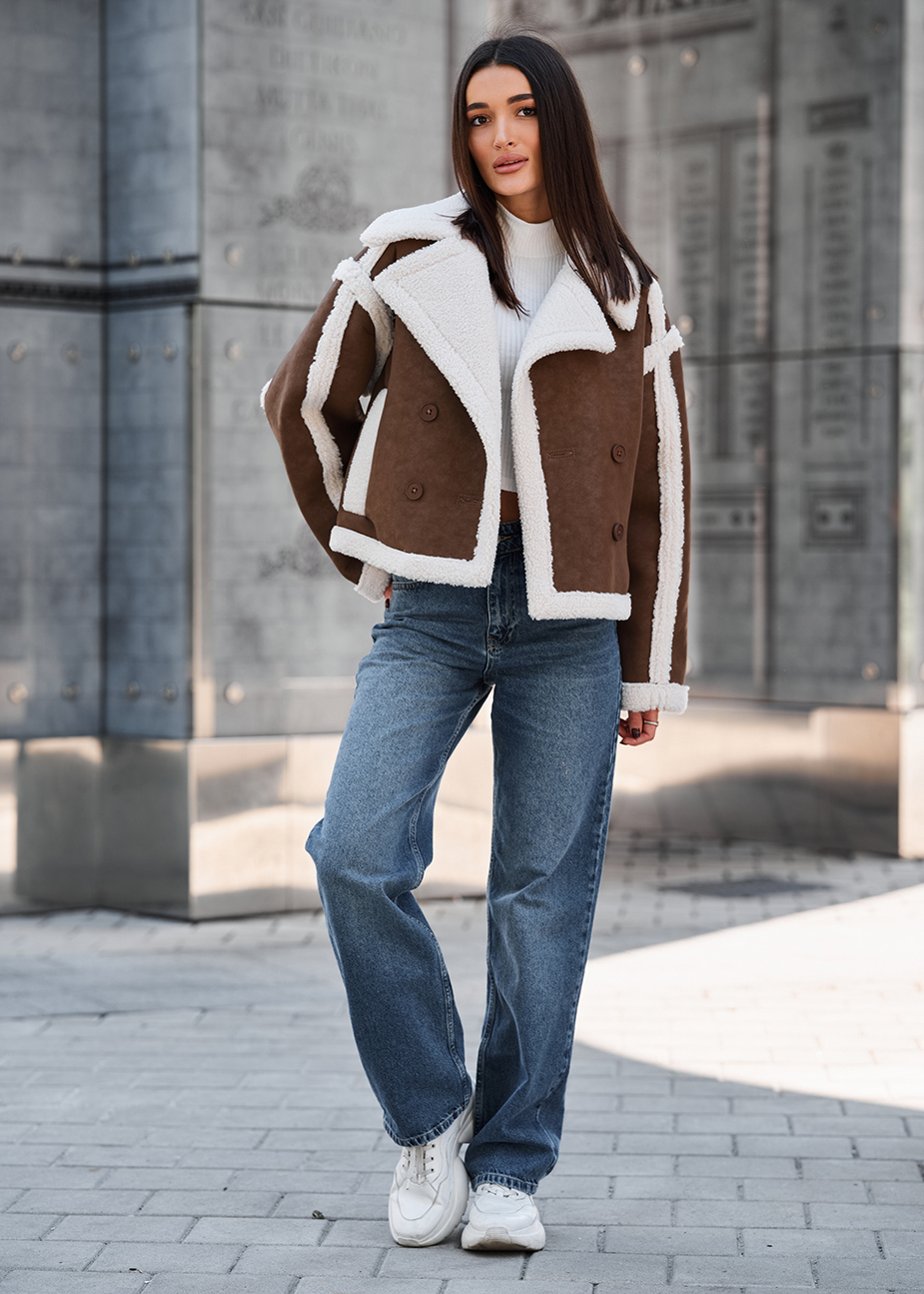 Haină din piele de oaie de damă Staff tu brown