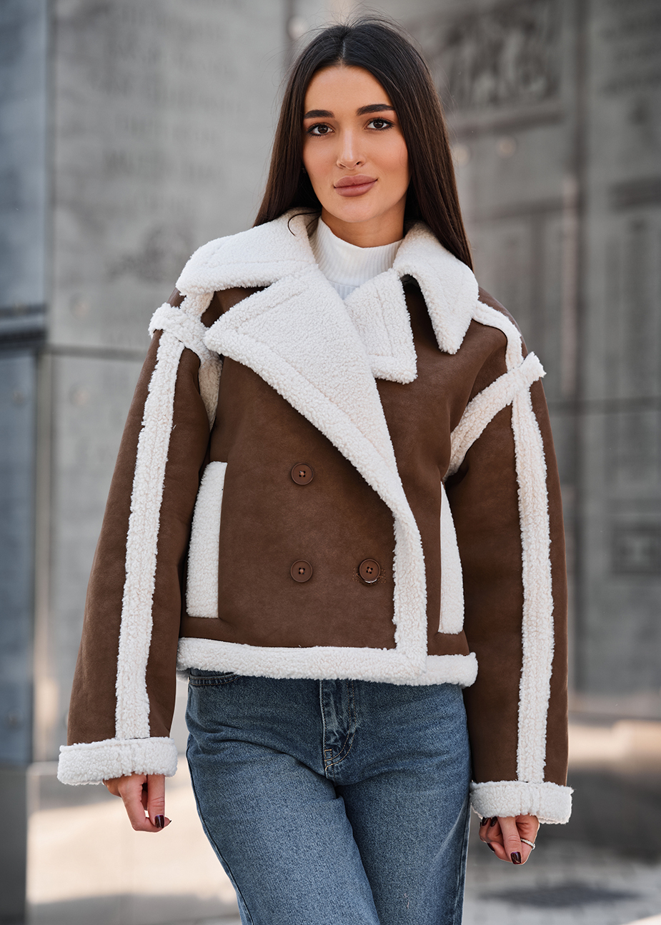 Haină din piele de oaie de damă Staff tu brown