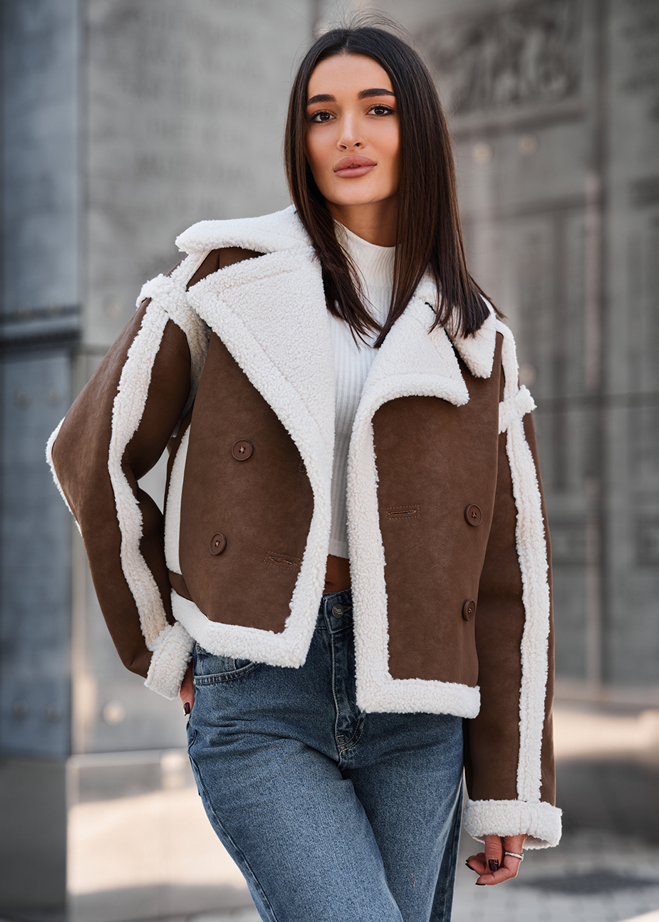 Haină din piele de oaie de damă Staff tu brown