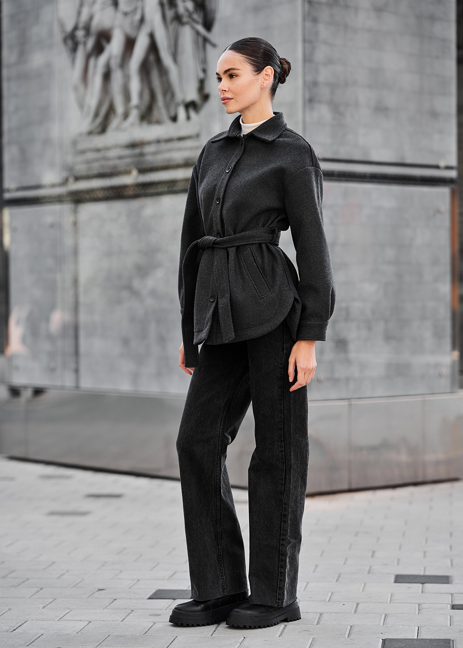 Geacă-cămașă de damă cu blană Staff ma graphite