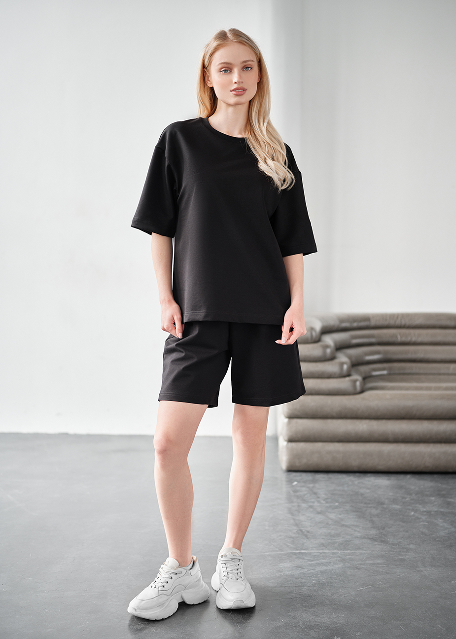 Set de vară de damă tricou + pantaloni scurți Staff de black