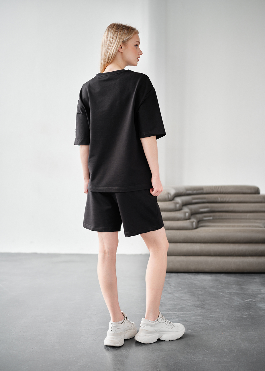 Set de vară de damă tricou + pantaloni scurți Staff de black