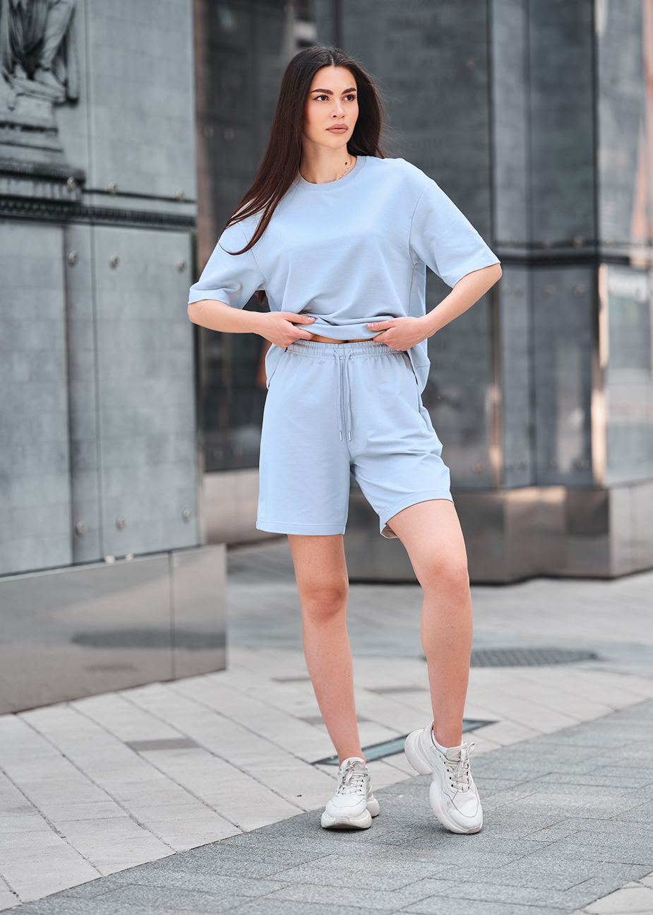 Set de vară de damă tricou + pantaloni scurți Staff de light blue