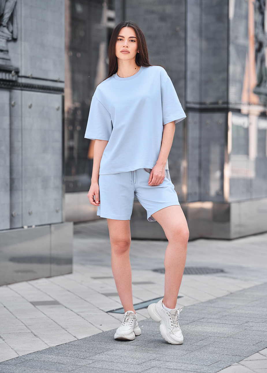 Set de vară de damă tricou + pantaloni scurți Staff de light blue