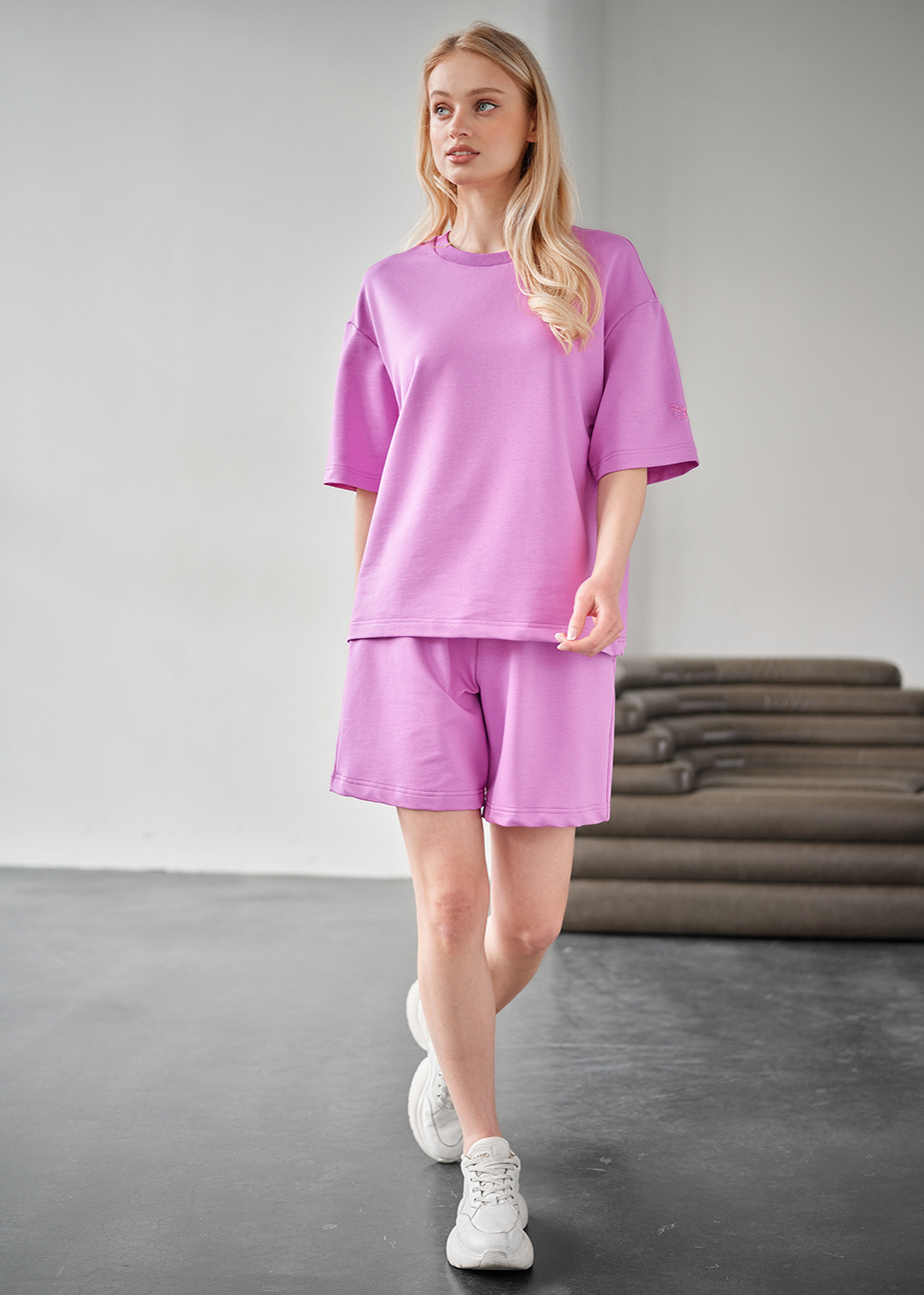 Set de vară de damă tricou + pantaloni scurți Staff de light purple