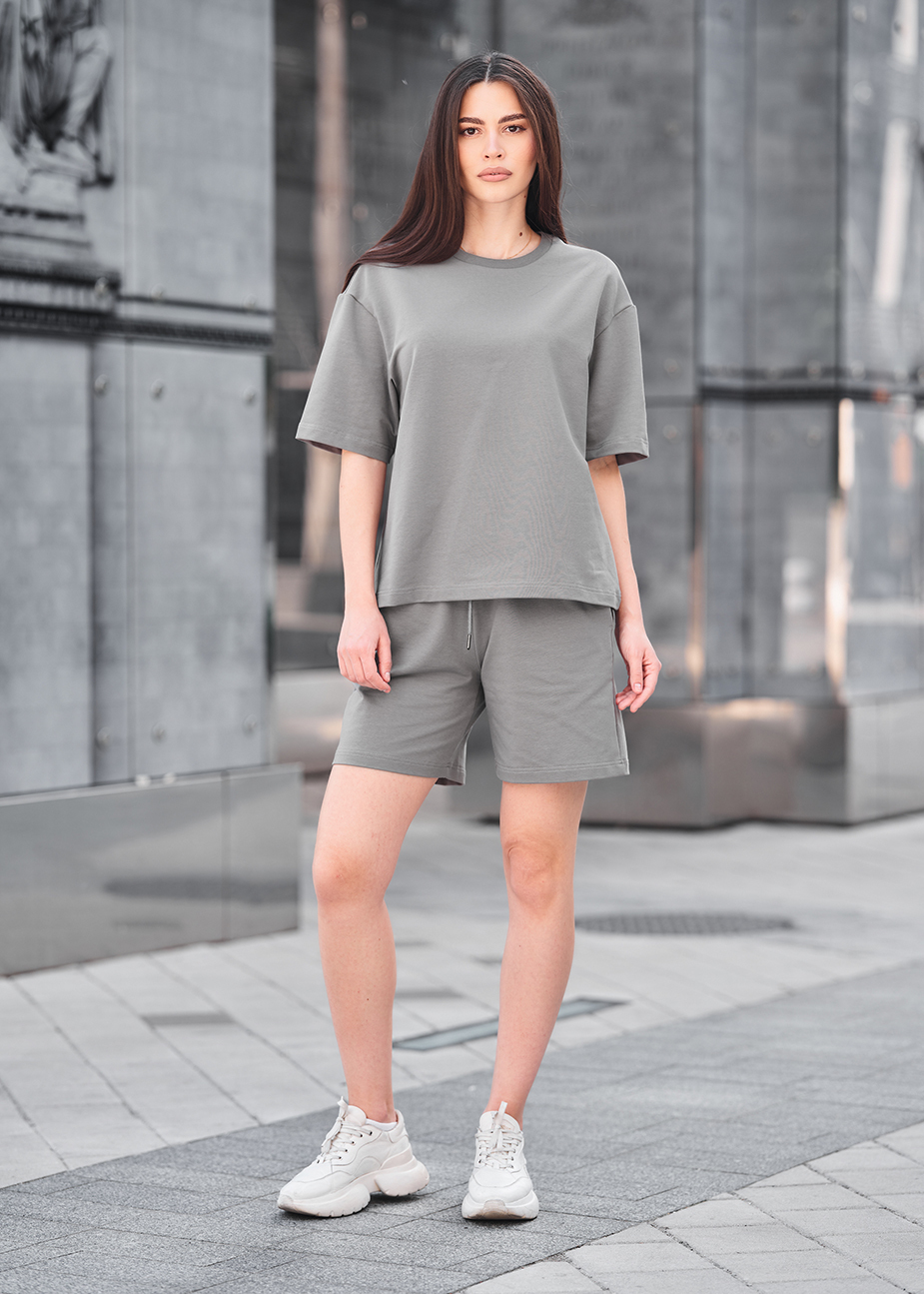 Set de vară de damă tricou + pantaloni scurți Staff de gray2